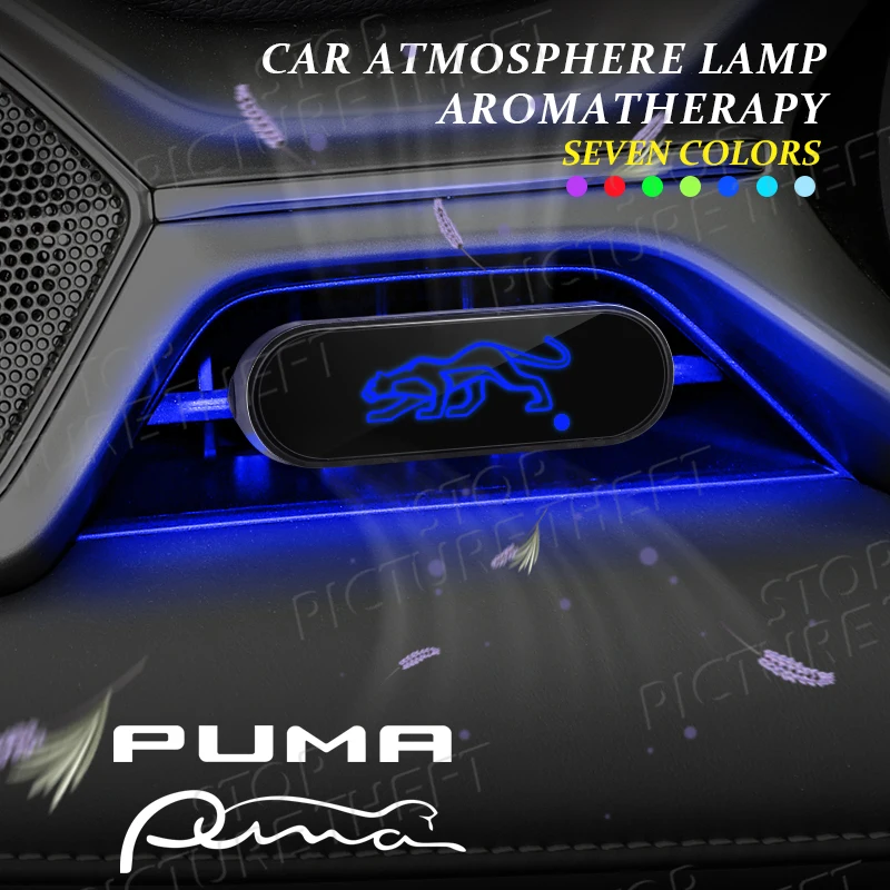 For PUMA Logo ST Focus Kuga Fiesta Fusion Ecosport Emblem Car Air Outlet Aromatherapy Atmosphere Light LED Air Freshener