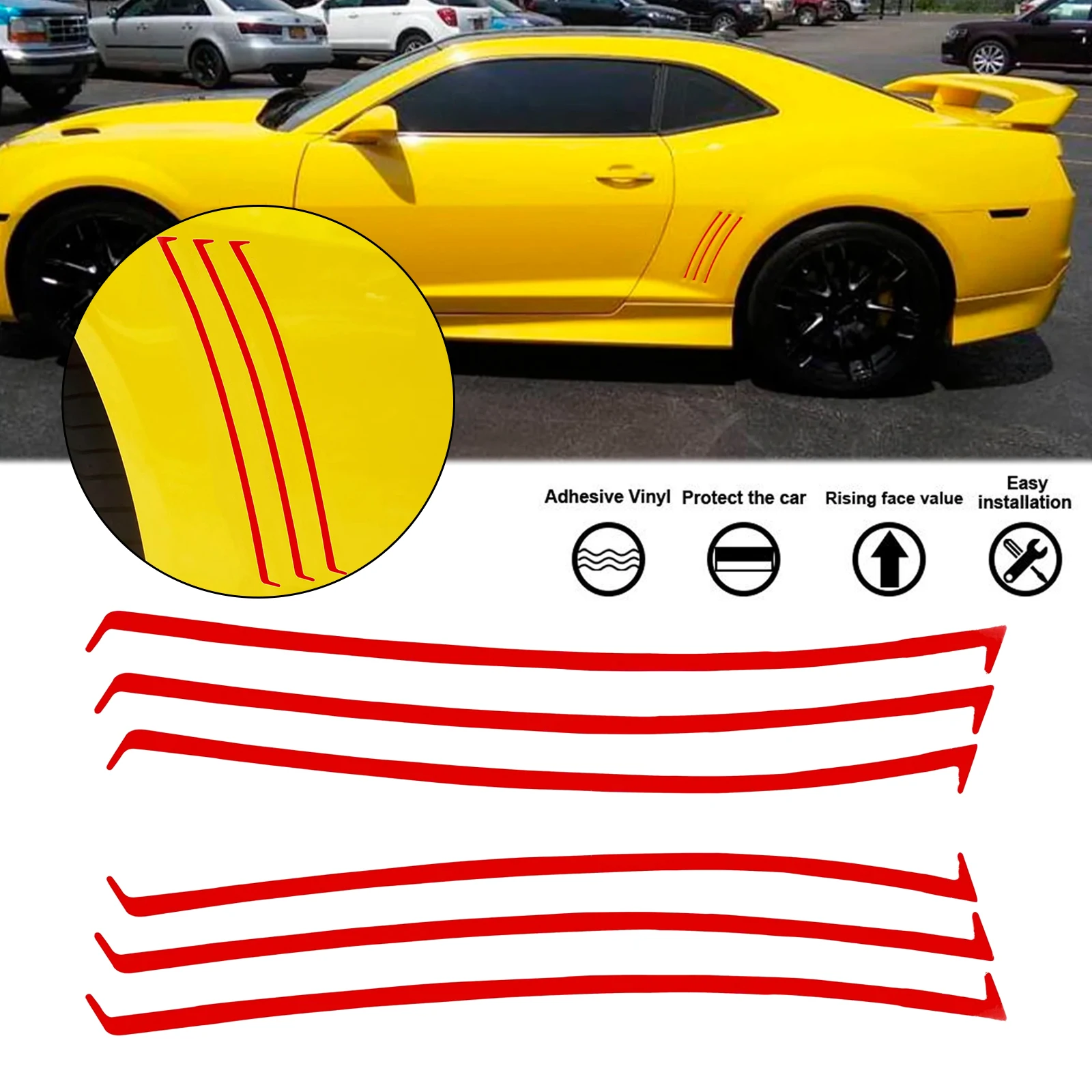 Racing Red Side Fender Body Vent Grill Stripe Decals Insert Stickers For Chevrolet Camaro SS RS LS 2010 2011 2012 2013 2014 2015