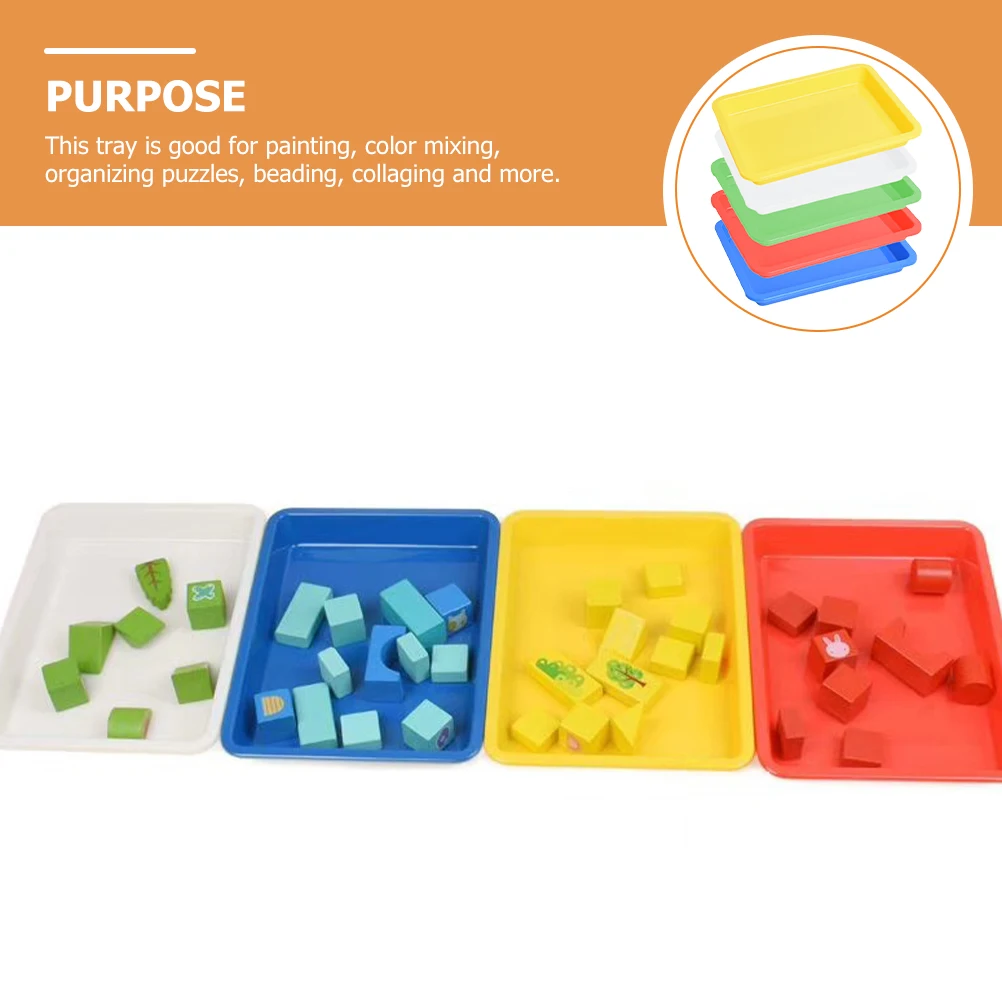 

5Pcs Rectangular Food Tray plastic Serving Tray Kitchen Fruit Platter for Party multiuse Children's building blocks storage Tray