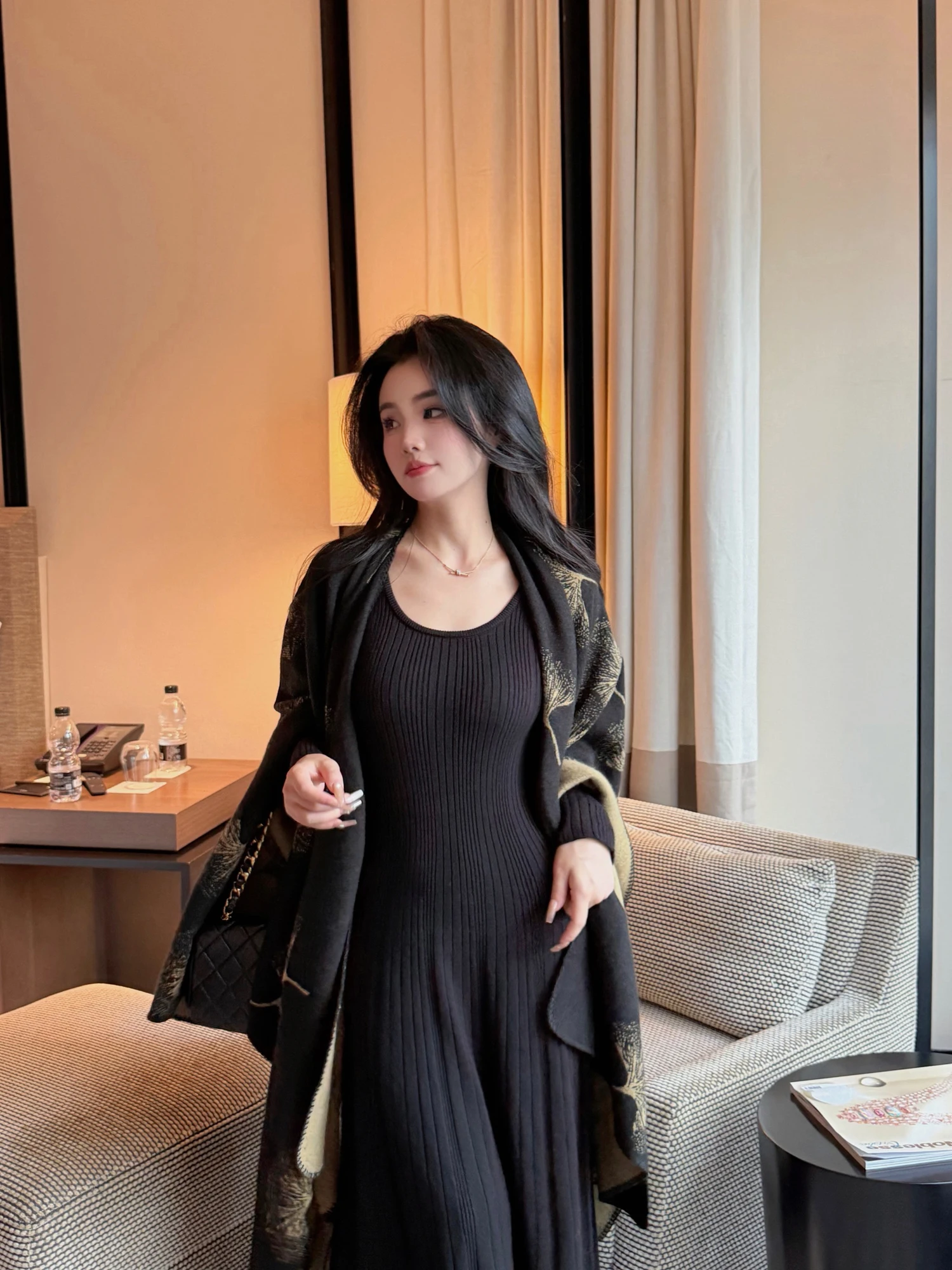 

Slim Fit Long Sve Knitted Dr Women's Base Layer Dr Autumn New Sle Casual Simple round Ne Full Length Color