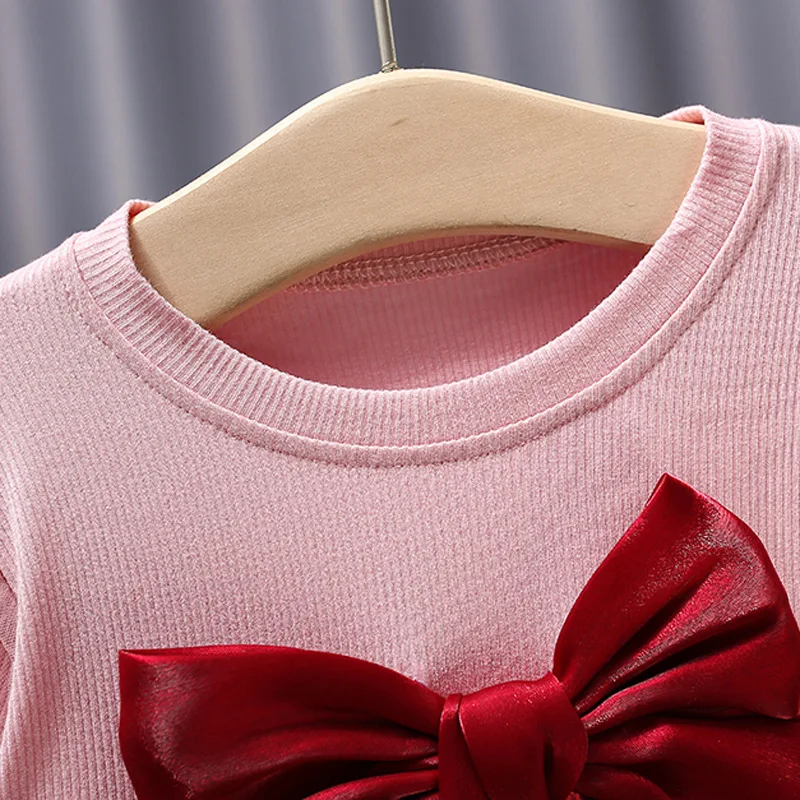 2024 New Children\'s Spring and Autumn Dress Girl Baby Bow knot Mesh Dress Infant Long sleeved Birthday Princess Dress 0-4Y