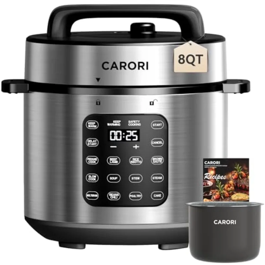 9-in-1 Electric Pressure Cooker 1000W Instant Multi-Cooker with IMD Touchscreen Silver 8 Qt Non-Stick Pot Rice Cook Slow Cook S