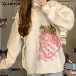 Strawberry Pullovers Women Baggy Casual Sweaters Y2k Clothes Harajuku College Lovely Streetwear Long Sleeve Japan Style Sweet