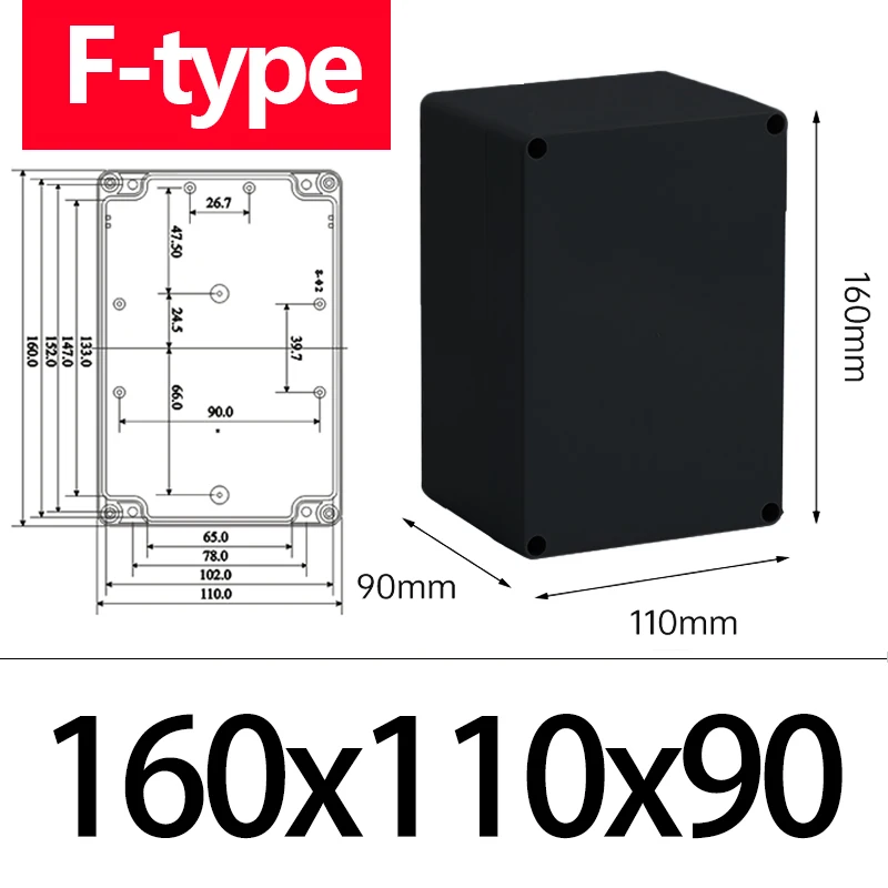 ABS Wasserdichtes Boxgehäuse Elektronisches Safe Gehäuse Kunststoffboxen Schwarzer Drahtanschlusskasten Kunststoff-Organizer IP67 Wasserdichtes Gehäuse