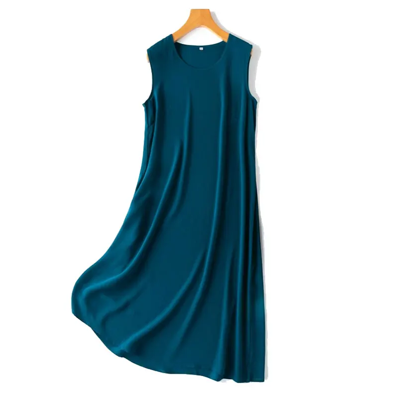 Women Slip Dress 100% Mulberry Crepe Silk Solid Colors Summer Sleeveless A-line Tank Dress Sleep dress M L XL XXL XXXL MM865