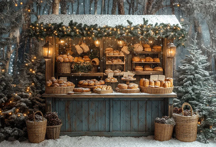 Mehofond Photography Background Winter Christmas Bakery Snowy Forest Xmas Tree Kids Family Portrait Decor Backdrop Photo Studio