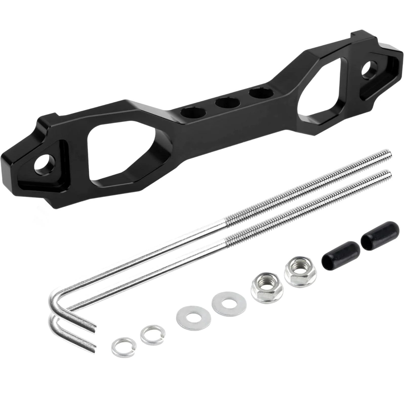 

Car Battery Hold Down Kit with Aluminum Alloy Mounting Bracket 2x10 J Hooks for Group 21 24 27 34 35 47 48 49 Batteries Black