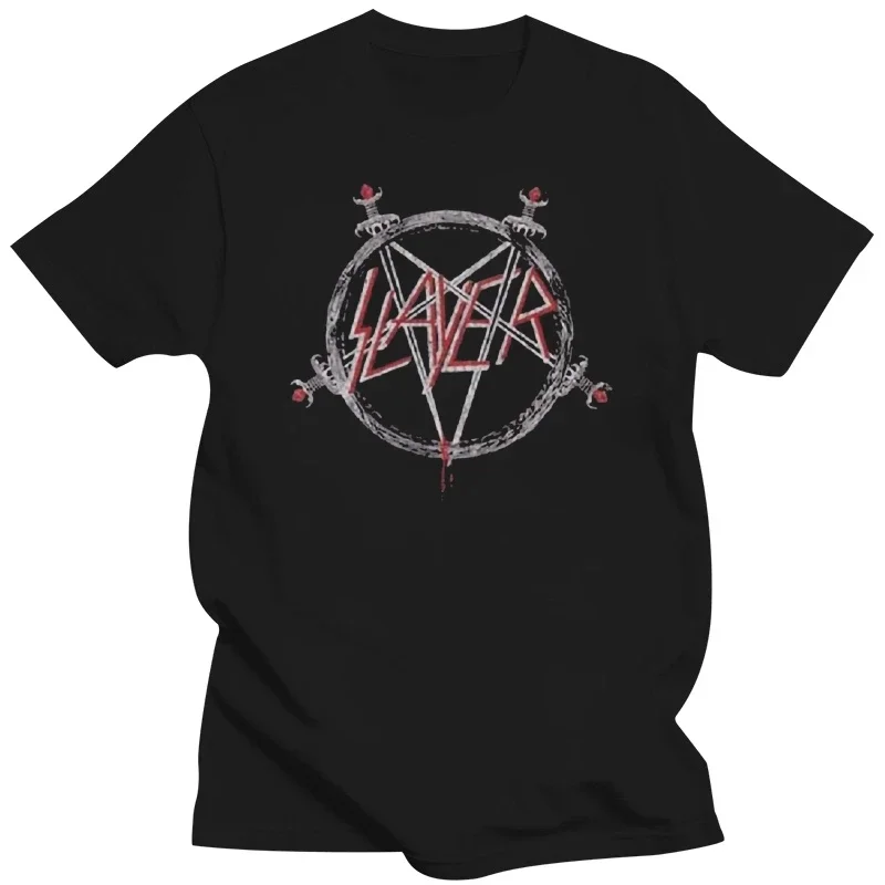 T-Shirt Slayer Pentagram Logo Graphic Men Clothing Anime Clothes New In Tops & Tees Homme Designer Manga Streetwear Vintage Male
