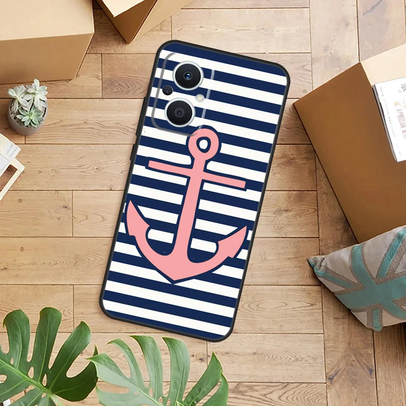Funda para rueda de barco con ancla de rayas para OPPO Reno 13F 14F 12F 10 11 12 13 14 Pro 7 8 Lite OPPO Find X6 X5 X8 X9 Pro