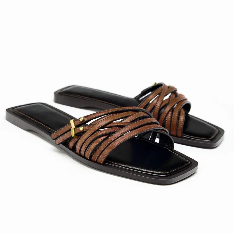 Narrow Band Fashion Flat Slippers Women 2026 New Brand Slides Female Brown Open Toe Light Comfort Non-slip Beach Sandals Women