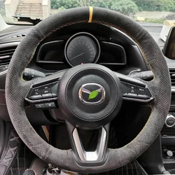 Diy alcantara-車のステアリングホイールカバー,滑らかで穴のあるスエードカバー,mazda 3,Atenza cx-5 cx-4 cx-30,KaraGema,premacyインテリア用