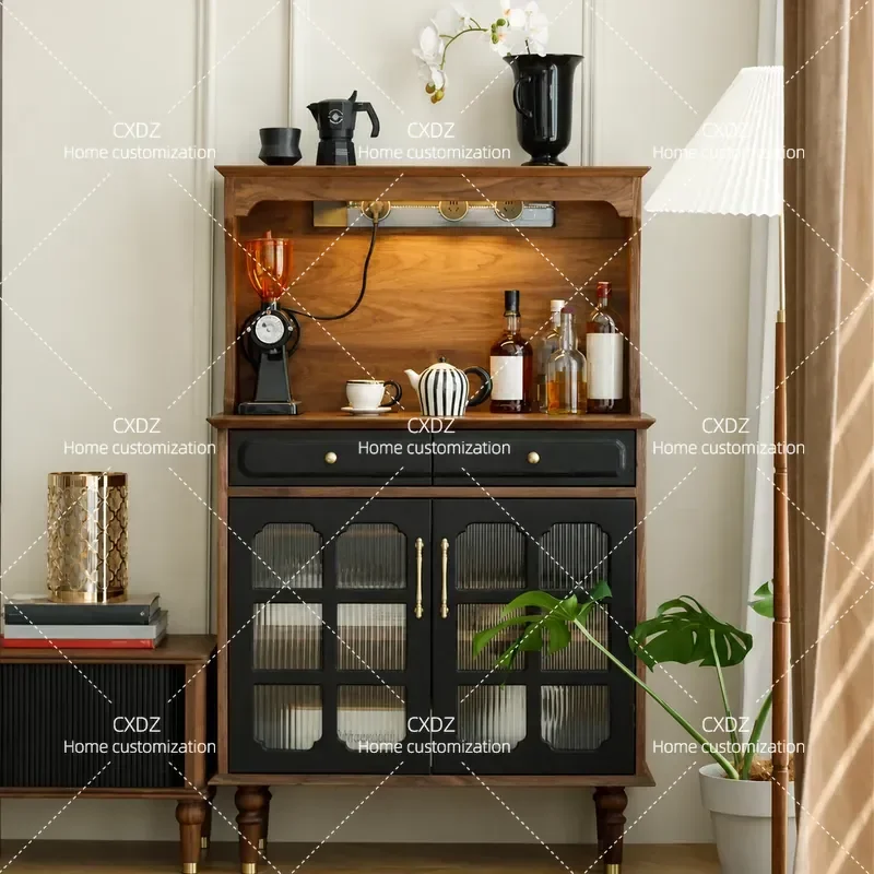 North American Black Walnut Dining Side Cabinet Integrated Wall Locker Japanese Simple Solid Wood Storage Cabinet Living Room