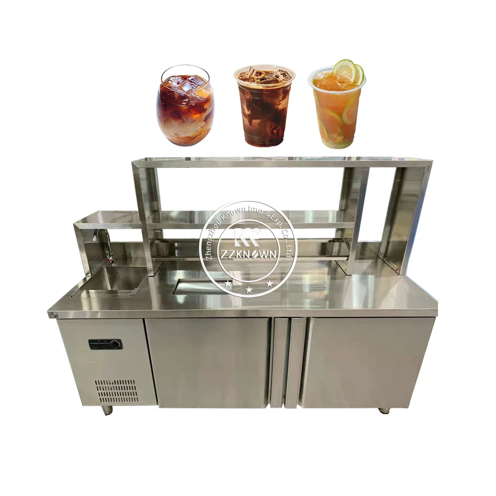 2024 Counter Fridge Worktable Refrigerator 1.5m Commercial Milk Tea Bar Fridge Water Bar