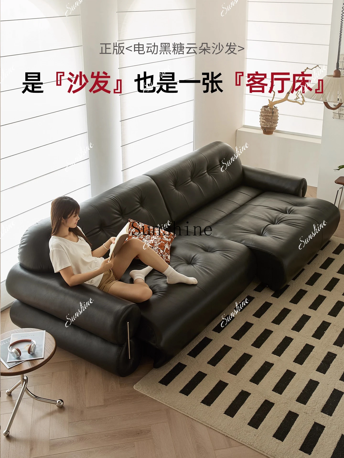 

Light luxury French retro black cloud zero against the wall multi-functional retractable sofa bedP