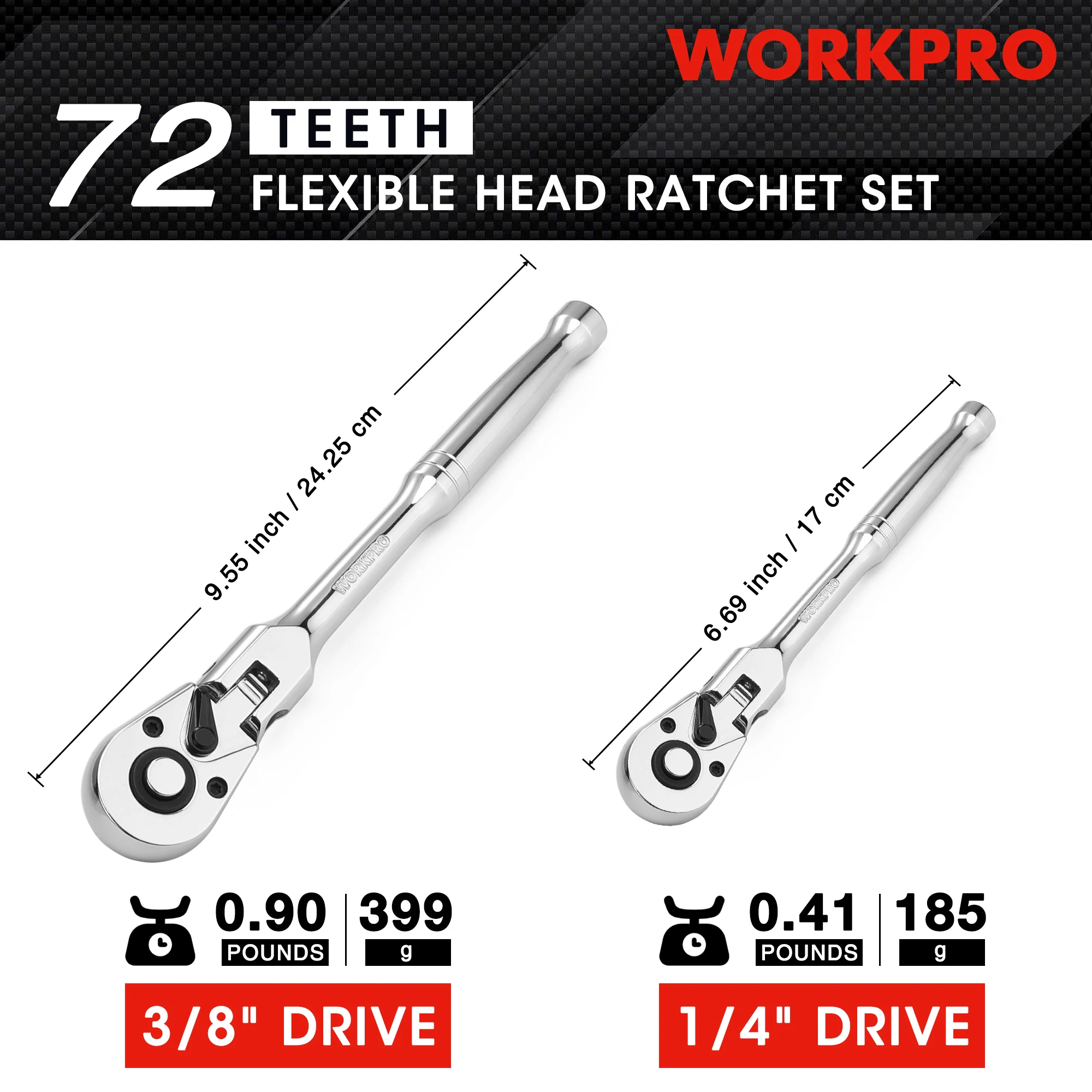 WORKPRO 2-Piece Flex Head Ratchet Set 1/4