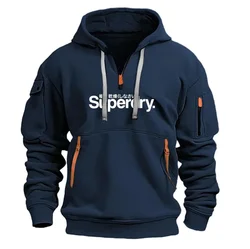 Men's brand clothing hoodie, multi-pocket zipper, rouge casual, European size pullover hoodie, fashion spring fall shoes