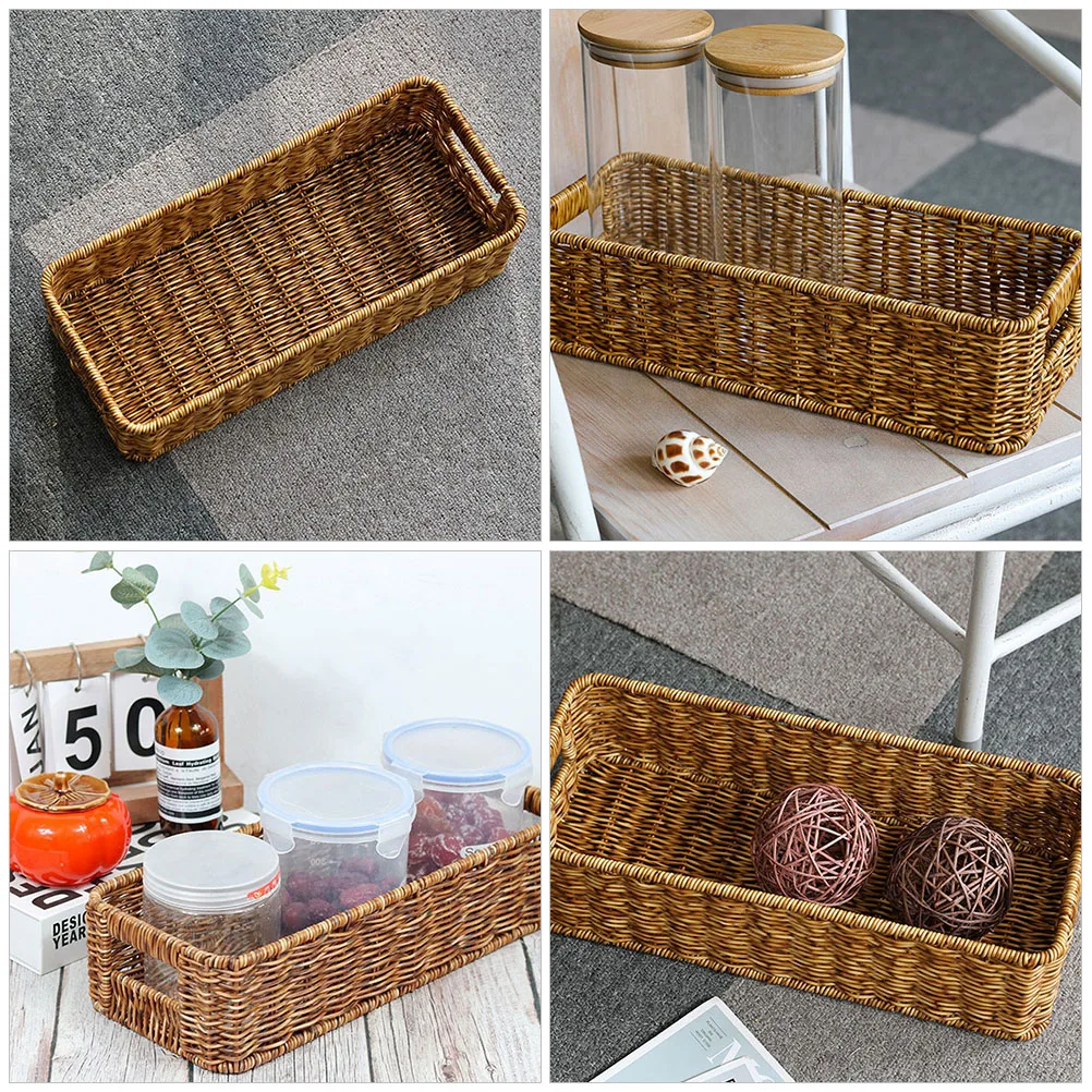

Handwoven Bins Desk Organizer Imitation Rattan Garbage Can Woven Basket Container Bathroom Storage Chic Decor Table Home Storage