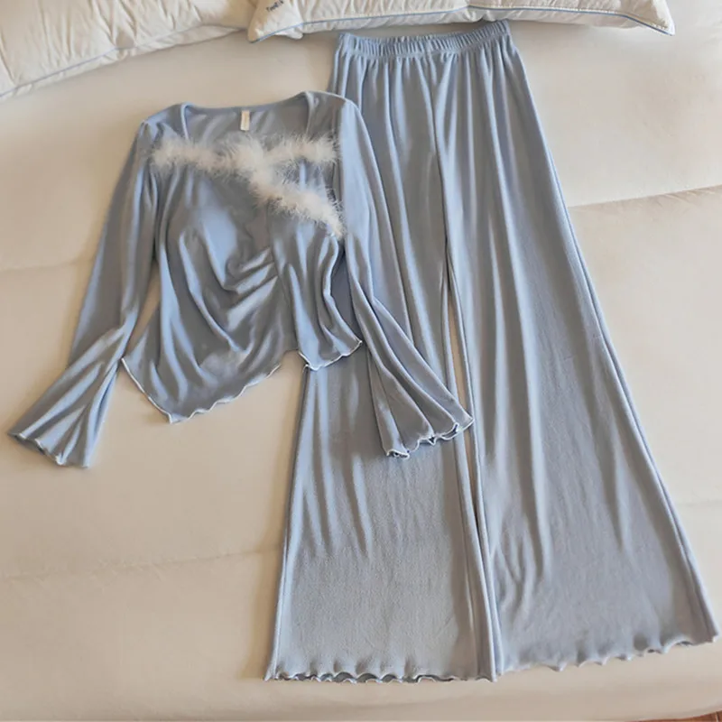 ملابس نوم شتوية دافئة جديدة وسادة صدر بدلة بناطيل جزيرة مخملية سميكة بيجامة نسائية بأكمام طويلة ملابس نوم ملابس منزلية للسيدات