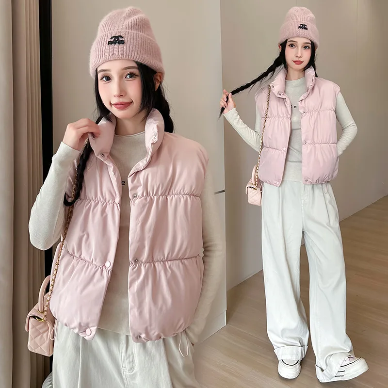 PInkyIsBlack 2025 New Winter Sleeveless Vest Jacket Female Down Cotton Vest Coat Puffer Waistcoat Stand Collar Short Outwear