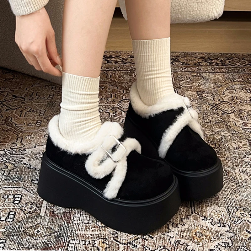 

Flats Platform Women Ankle Snow Boots Fur Marie Janes Shoes Suede Short Plush Winter Woman Boots Casual 2025 Warm Botas Mujer