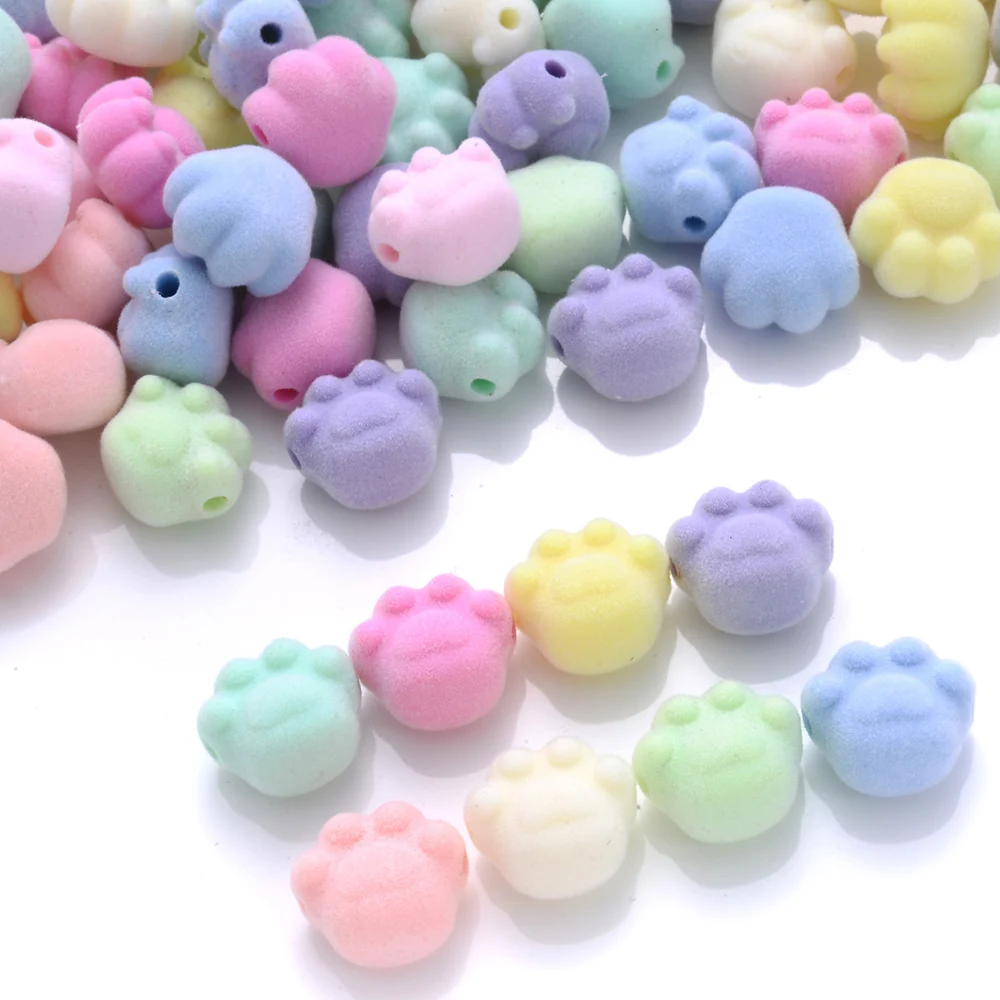 18x16mm 10pcs Fluffy Flocking Cat Paw Spacer Beads for Jewelry Making Diy Crafts Bracelet Keychains Phone Charms Supplies