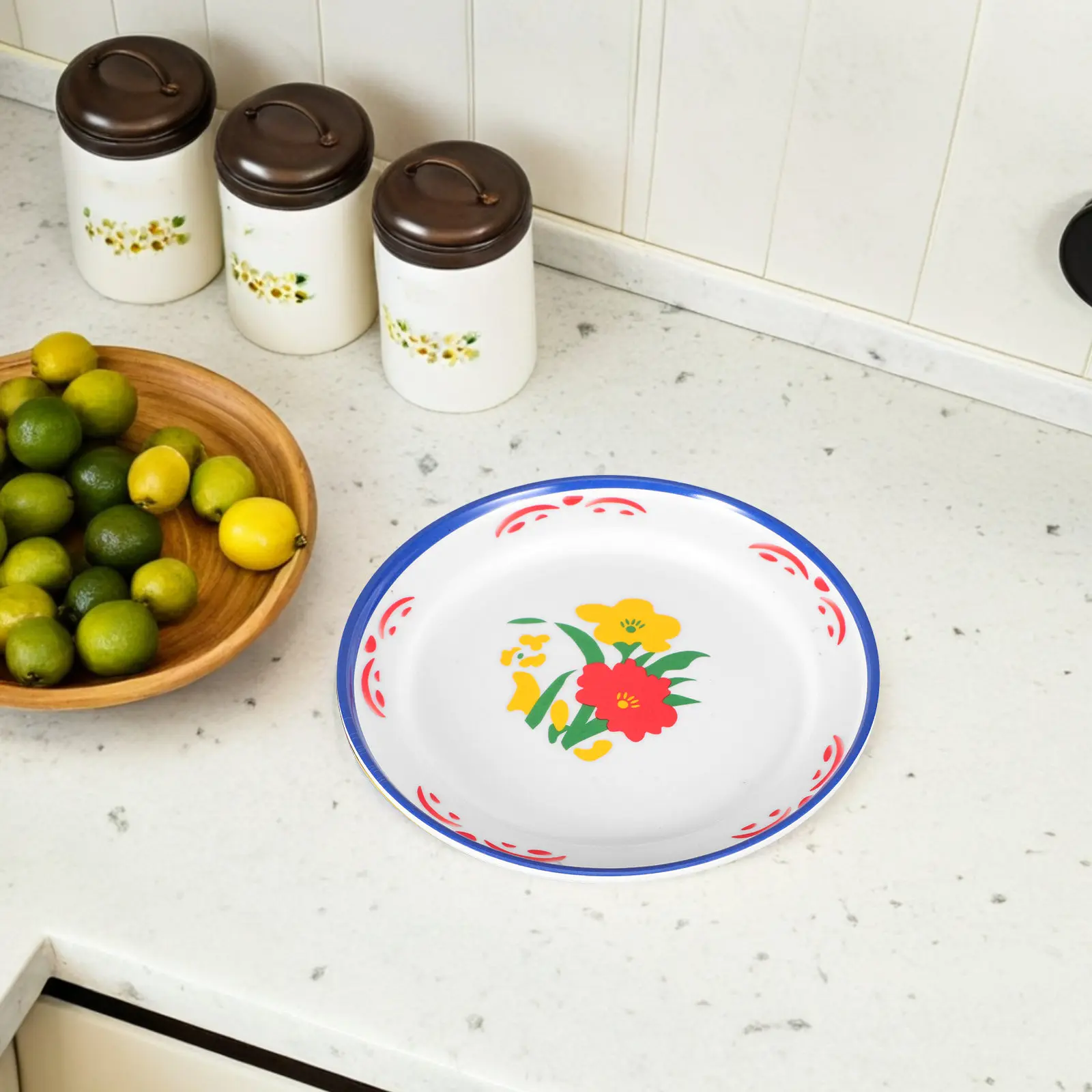 Melamine Food Serving Plates Elegant Floral Pattern Shatterproof Stackable Easy Clean for Restaurant Picnics Camps Outdoor
