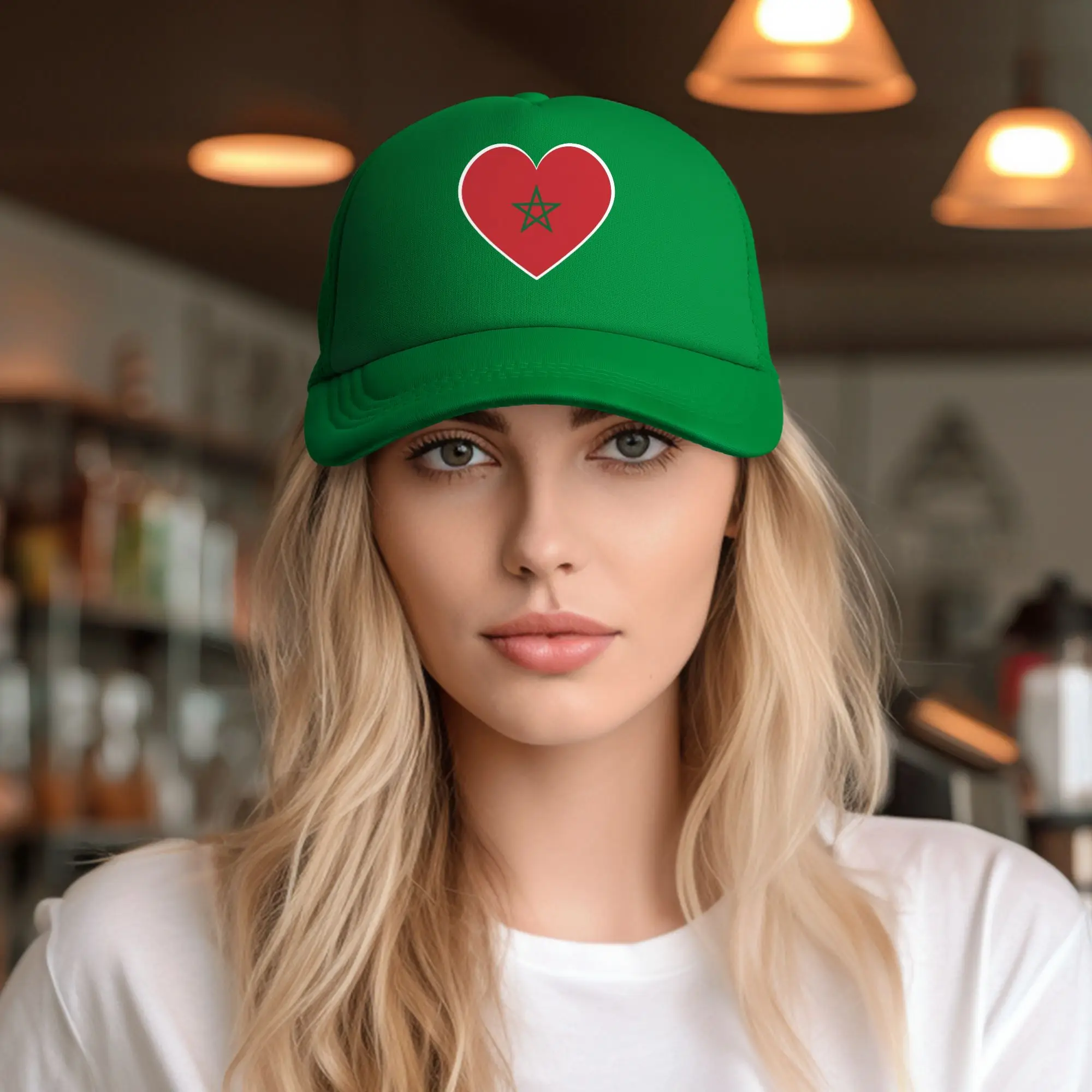 MOROCCO FLAG Heart Trucker Hat Unisex  Hats Trucker Worker Cap Fishing Hat Adjustable Snapback Caps Mesh Baseball Cap Summer