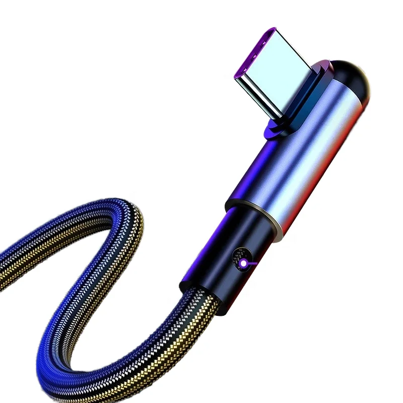 10個入り プレミアム品質 65W急速充電ケーブル ナイロン編み込みUSB to Type-Cデータケーブル 90度エルボーUSBサイドベンド充電ケーブル
