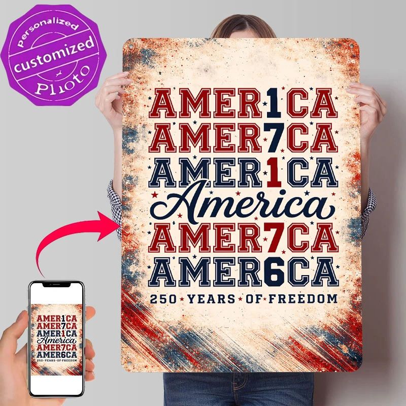America 250 Years of Freedom Tin Poster Customized Wall Art Retro Vintage Metal Signs for Fans Room Garage Decoration At Home