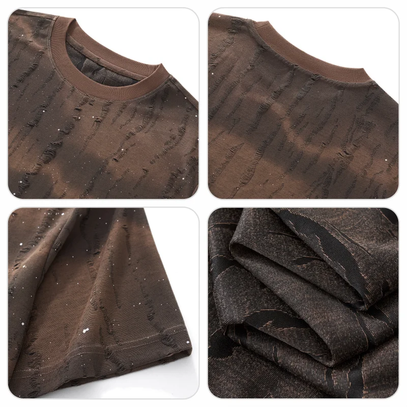 Custom T-shirt free print logo images vintage Distressed Short sleeves clothes cultural shirts men's women's Casual Tear tee