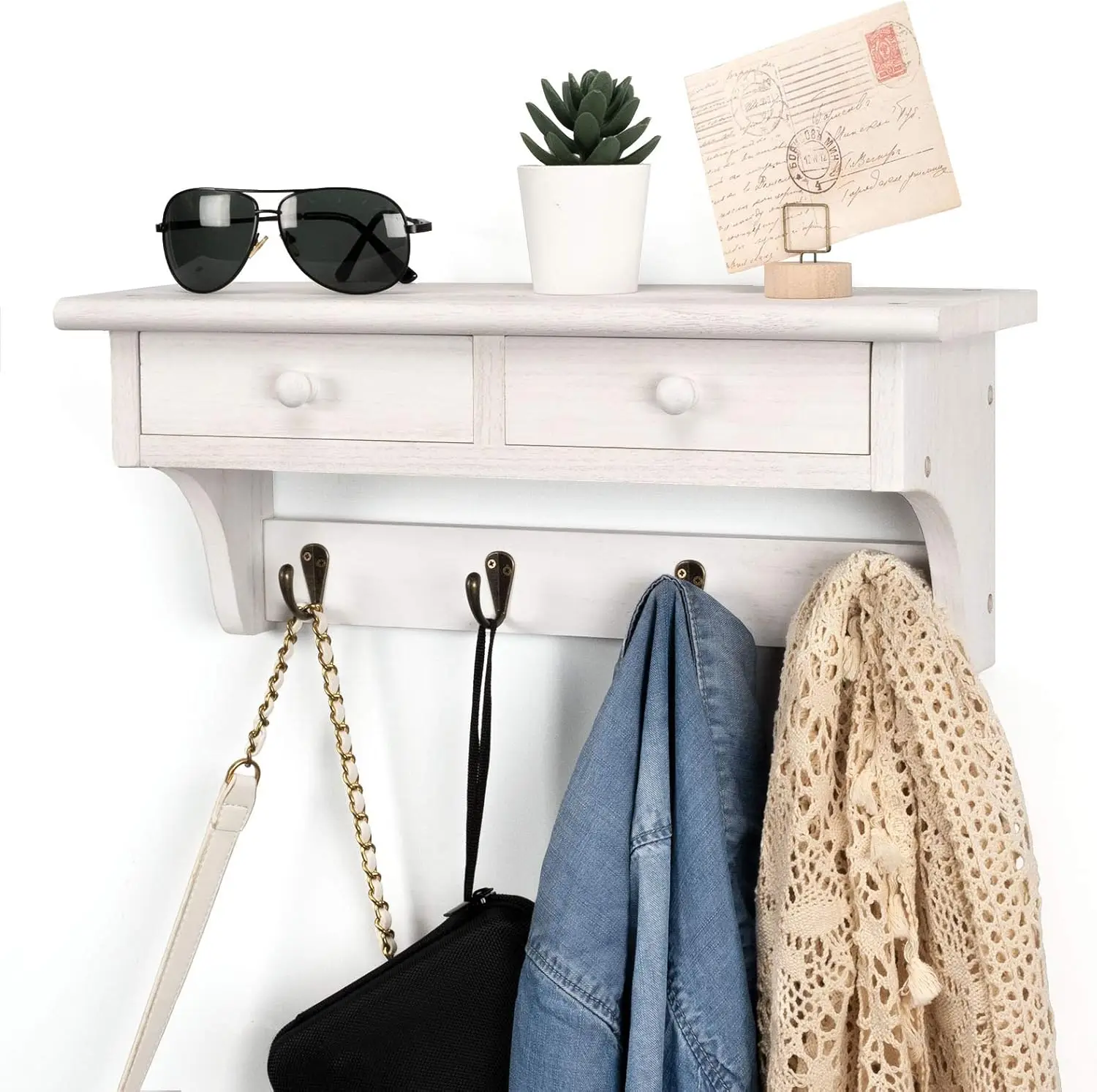 

Coat Hooks Wall Mounted, Rustic Wood Coat Rack Wall Mount Shelf with Hooks, Farmhouse Wall Coat Rack with Shelf & Coat H
