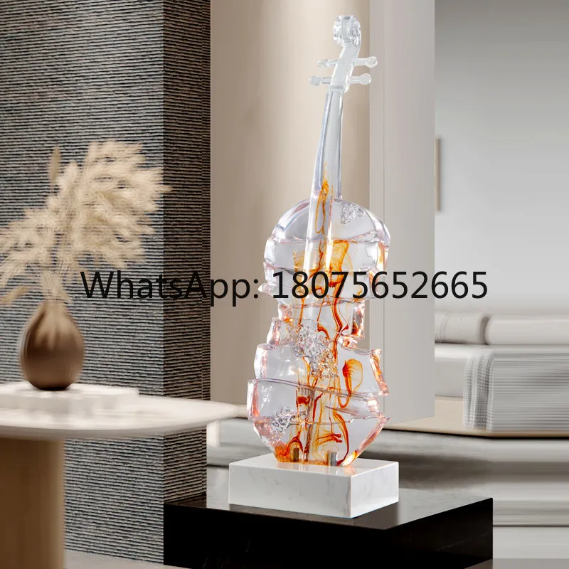 Transparent violin sculpture ornament Hotel clubhouse Simple floor art soft decoration
