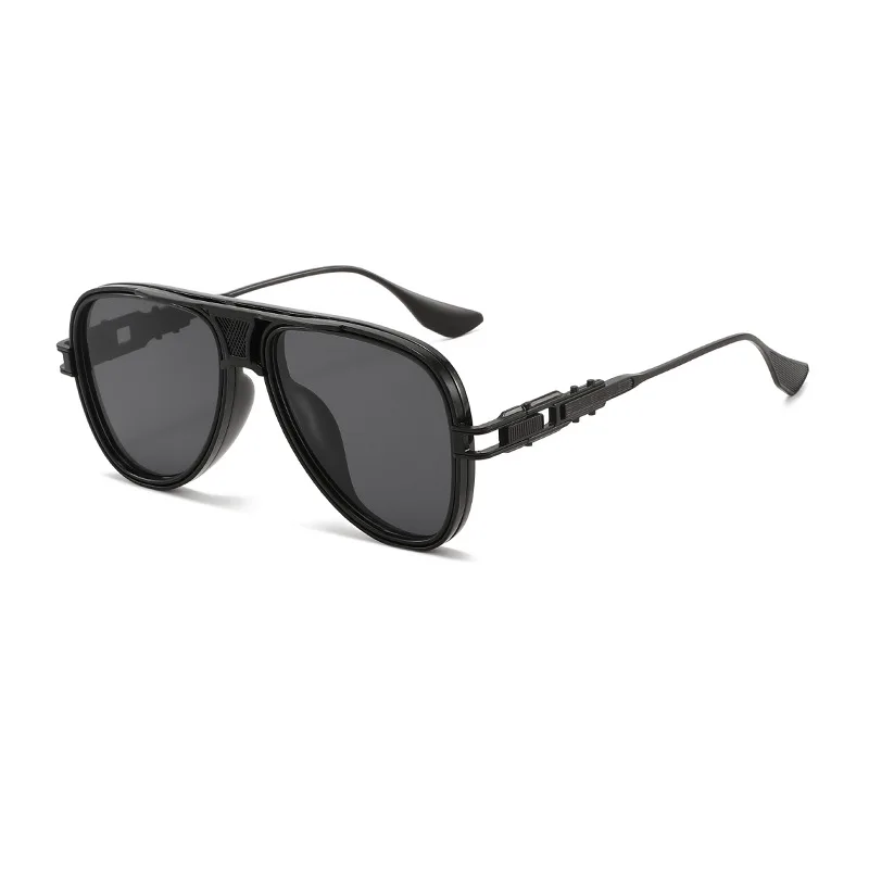 Gafas de Sol Nuevas con Marco Grande, Estilo Retro Punk, Patillas Metálicas, Protección Solar, Gafas de Aviador, Gafas de Sol Modernas para Hombre