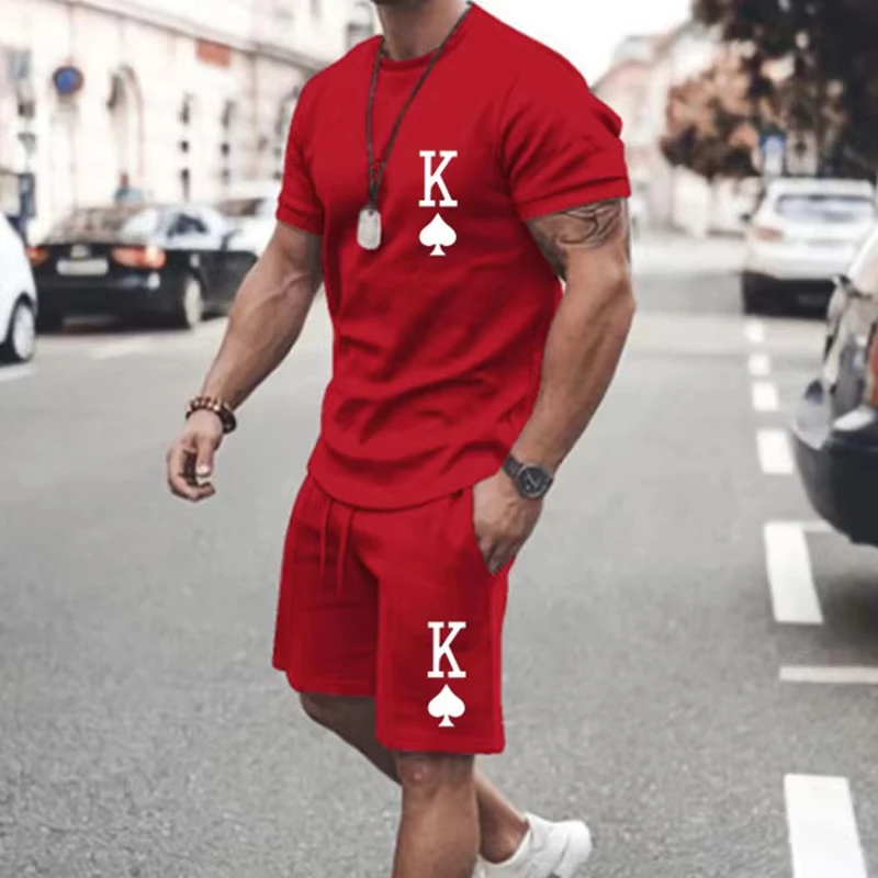 Men Clothing Men T-Shirts Shorts Sets 3D Printed King Letter Men\'s Fashion Tracksuits Oversized Short Sleeve T Shirt Pants Set