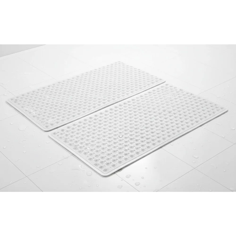 

2-Pack Non-Slip Bathtub Mats with Suction Cups, Drain Holes, Machine Washable, Soft Bath Mat for Family Safety, 35x16 Inch Clear