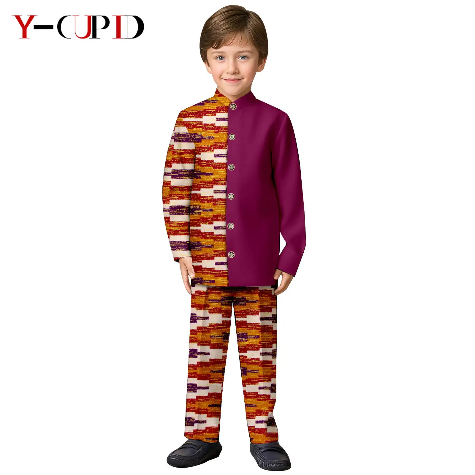 

Dashiki African Clothes for Kids Patchwork Print Top Coat and Pant Sets Bazin Riche Children Outwear Suits Boys Outfits 2546020