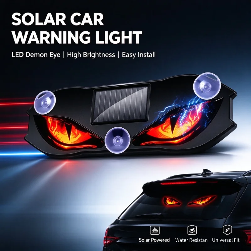 Solar Power Car Demon Eye Light Cool Flashing Warning Light Dynamic Safety Vehicle Signal Lights Universal