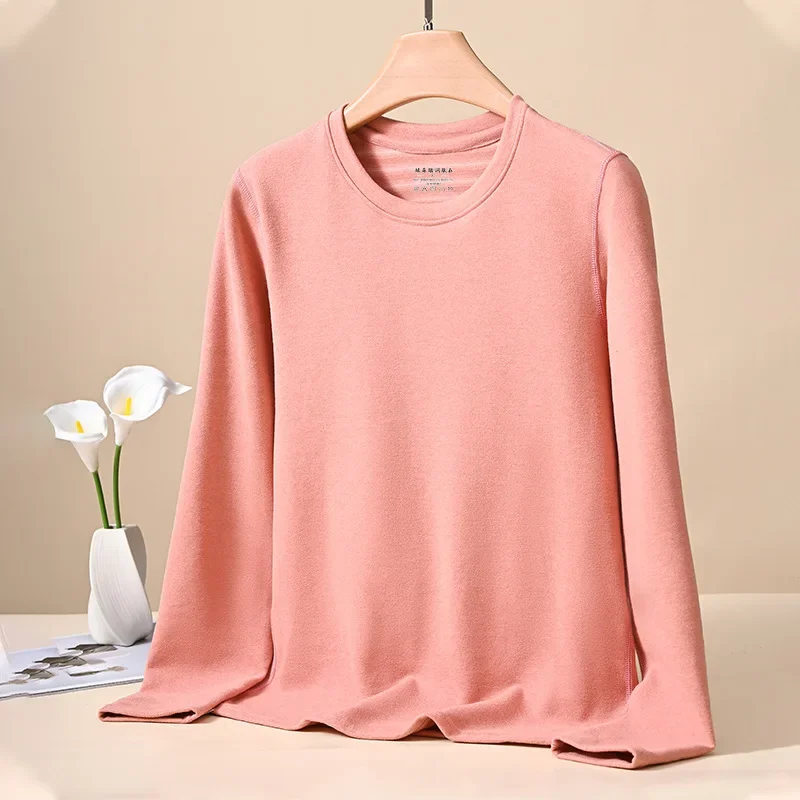 قميص حراري علوي للسيدات ملابس داخلية حرارية سميكة للشتاء بيجامة من الصوف الدافئ تمنع الجفاف بلوفر مرن ناعم ملابس داخلية