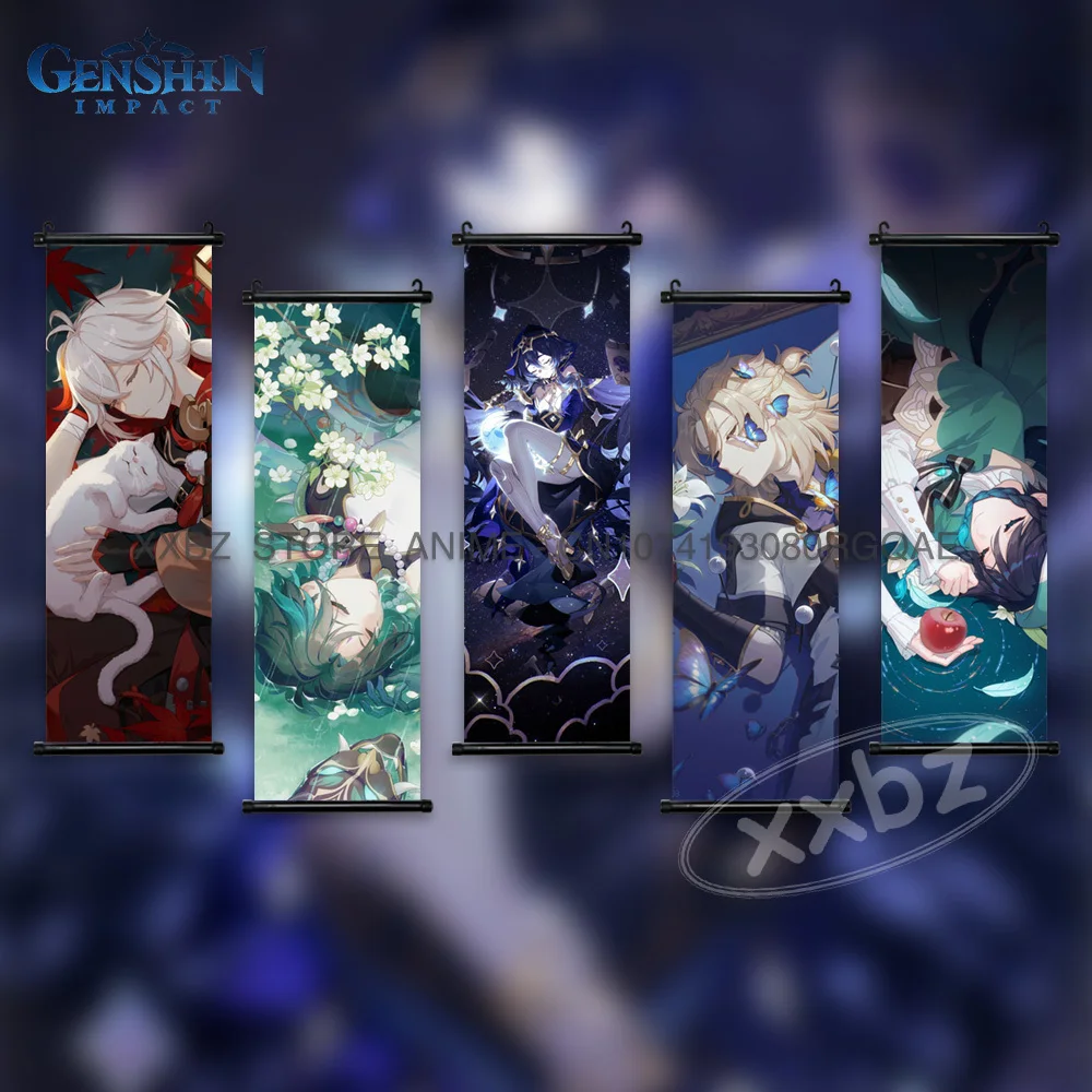 

Genshin Impact Scroll Picture Anime Posters Diluc Game Characters Hanging Painting Wall Art Canvas Home Decor Bedside Background