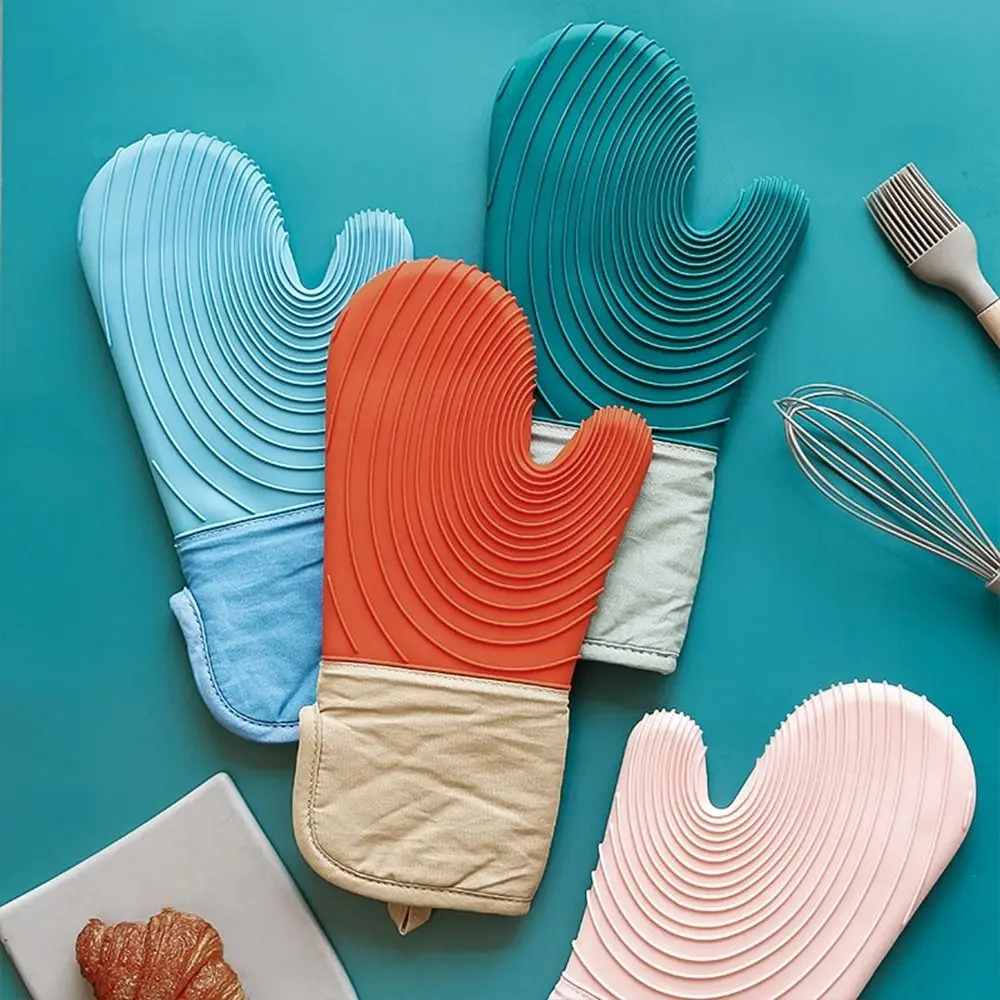 Práctico guante de horno de silicona Extra largo, guantes de horno flexibles resistentes al calor, guantes antideslizantes impermeables para hornear para el hogar