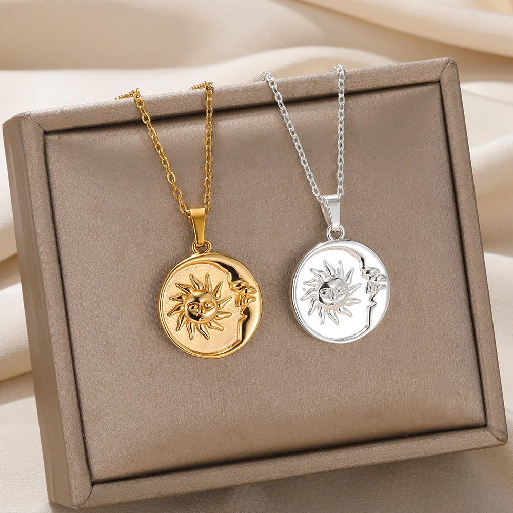 Edelstahl Halsketten Für Frauen Sonne Mond Anhänger Schlüsselbein Kette Exquisite Böhmische Mode Schmuck Geschenk Zubehör – Detail 1