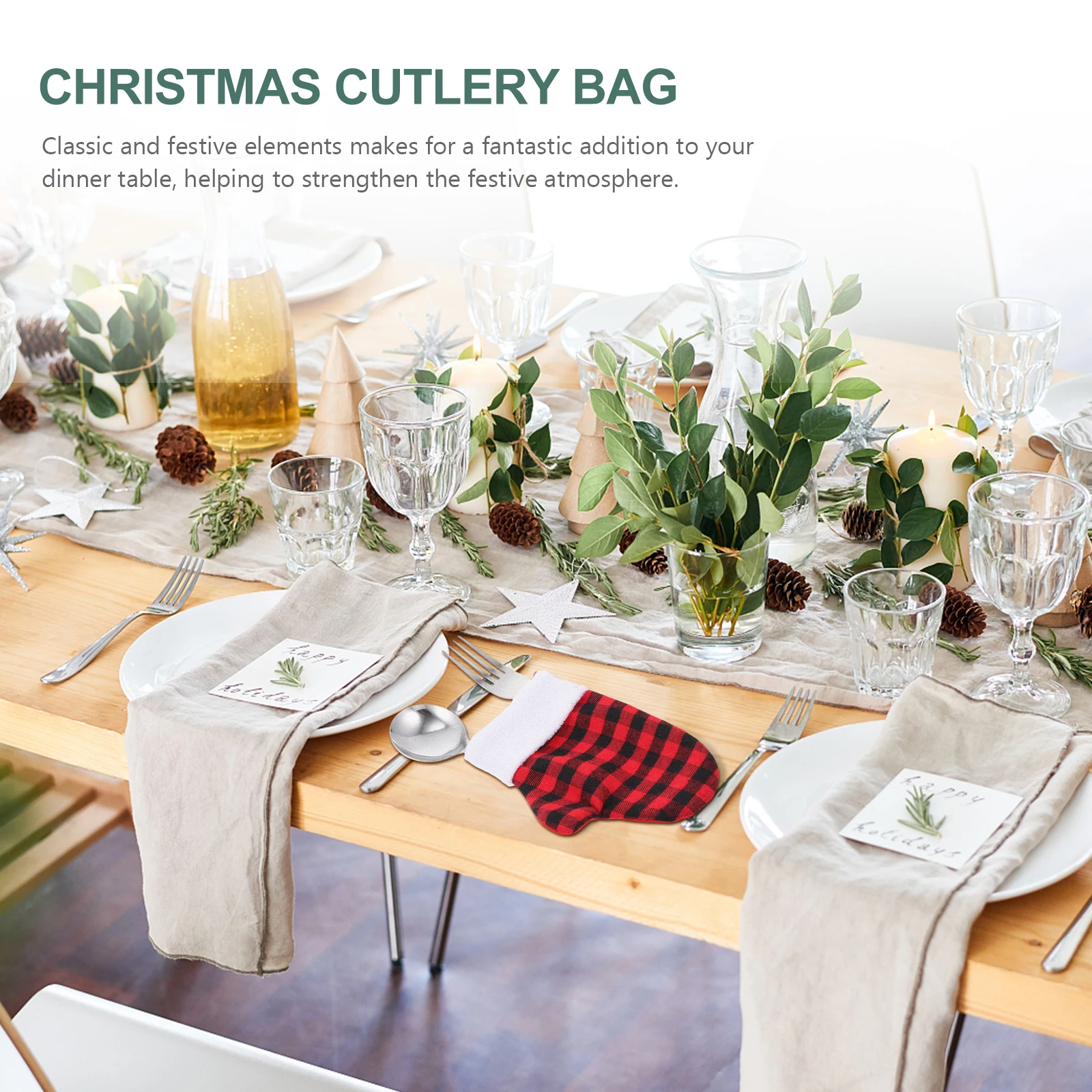 4pcs Cutter Fork Bag Glove Shape Washable Cutlery Storage Pouch Reusable Tableware Cover For Dinner Party Christmas Silverware