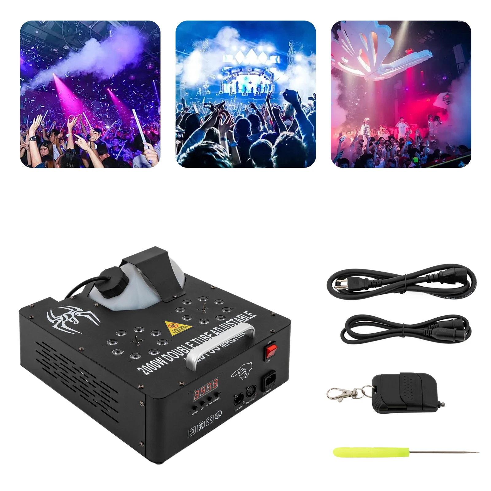 2000W DMX RGB 3 in1 16 LED Smoke Machine Stage Lighting Vertical Spray W/Remote Fog Machine for Halloween Christmas Party