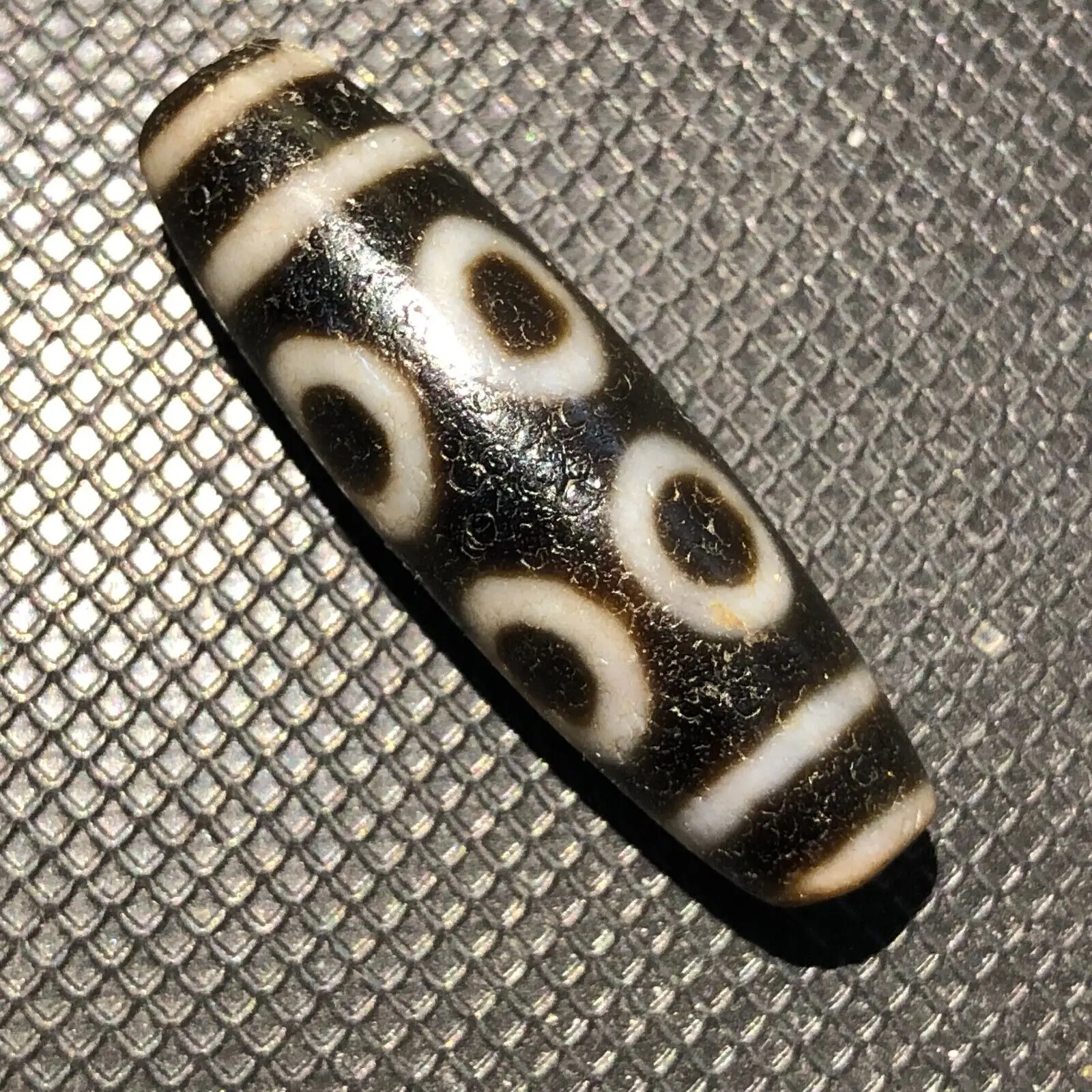 Magic Tibetan Old Agate Dragon Skin 8Eye Totem dZi Bead 11*36mmC2011