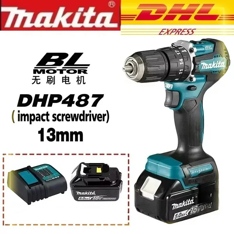 Makita DHP487 18V Brushless Rechargeable Impact Drill, High Torque Electric Screwdriver Power Tool