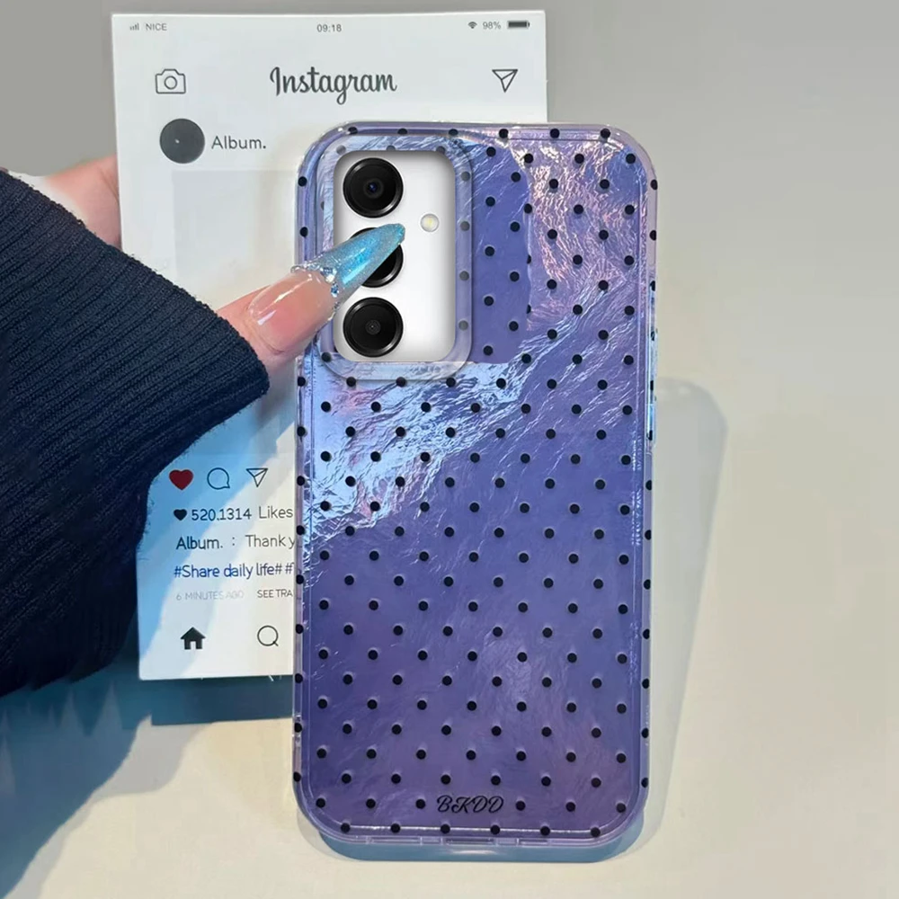 Schwarze kreisförmige Punkte lila Farbverlauf Handyhülle für Samsung Galaxy A56 A55 A16 A07 A17 A26 A54 A15 A13 A36 A25 A35 A14 A34 Abdeckung
