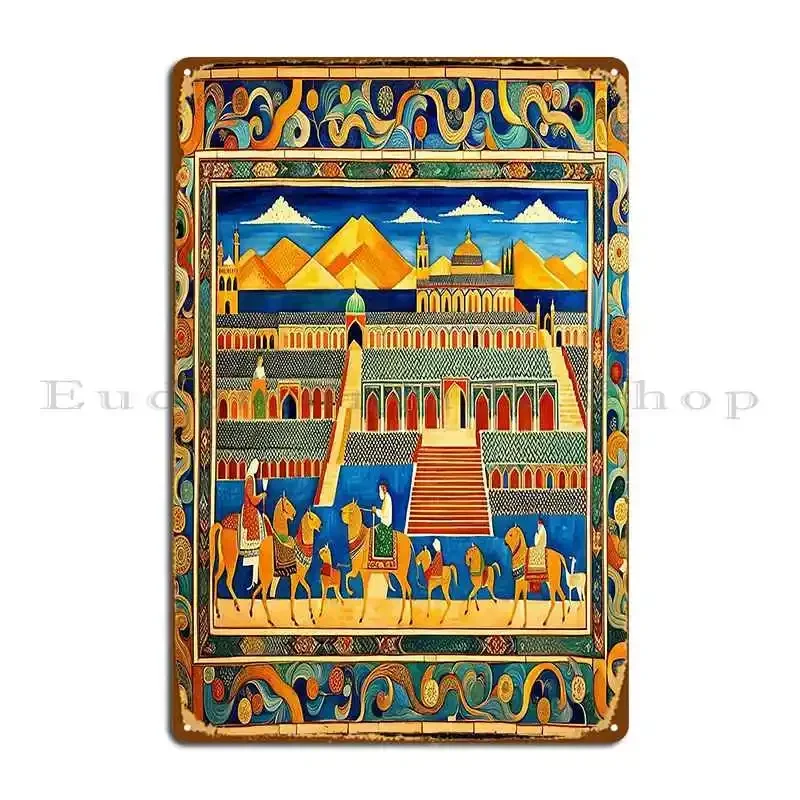 Persian Art City Square Metal Signs Retro Club Designing Print Club Tin Sign Poster