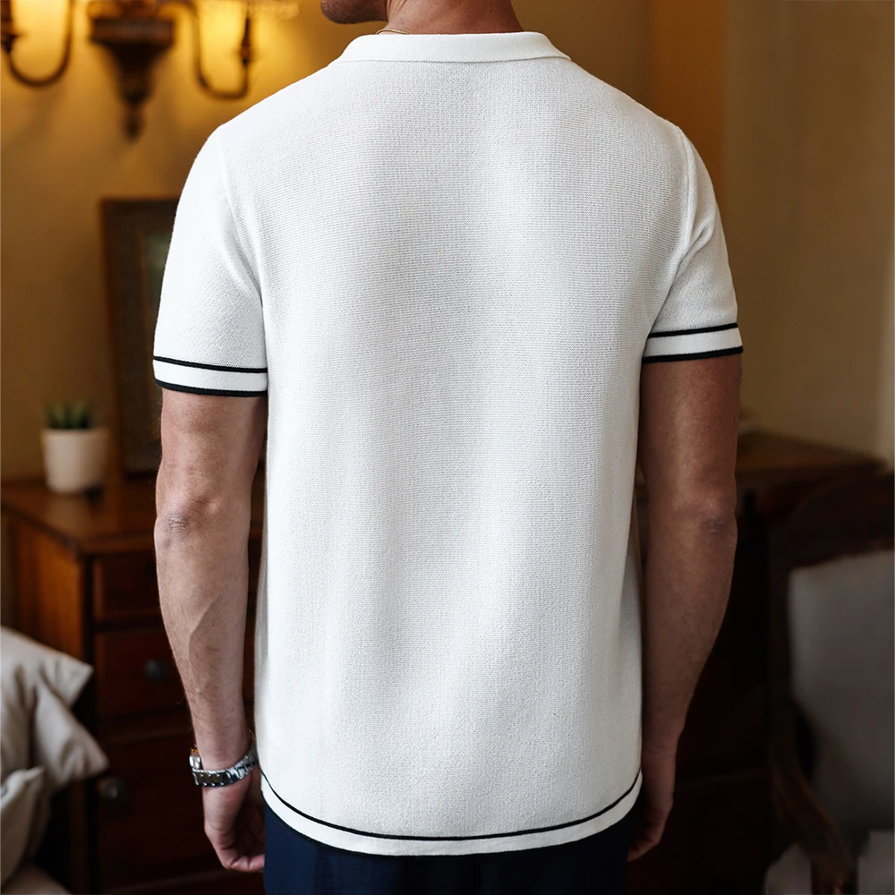 Men's Polo Shirts 2025 Summer Mens Retro Knit Lapel Striped Brand Fashion Short-Sleeved Breathable Casual Slim Tops Men US Size