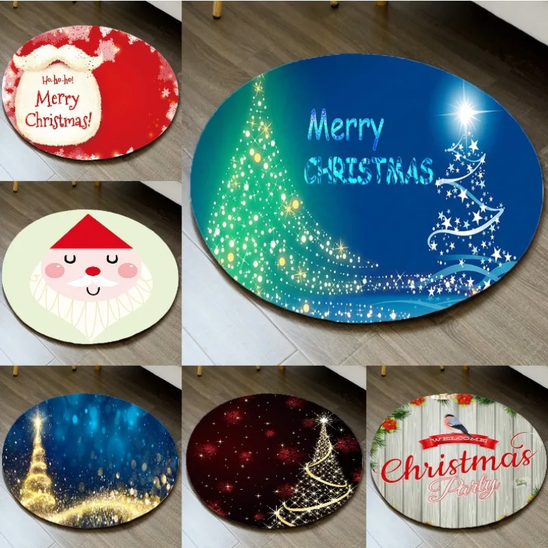 

Christmas Circular Carpet Bedroom Living Room Cloakroom with Rug Sofa Edge Gaming Chair Anti Slip Mat Christmas Gift