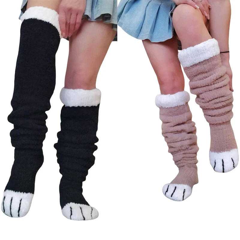 Knitted Long Cat's Paw Socks Over The Knee Stacked Socks Women's Color Collision Cute Quirky Winter Thickening Y2K Knee Socks